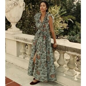 DÔEN Carnation Maxi Dress Seafoam Green Belted Button Maxi Dress Size Small